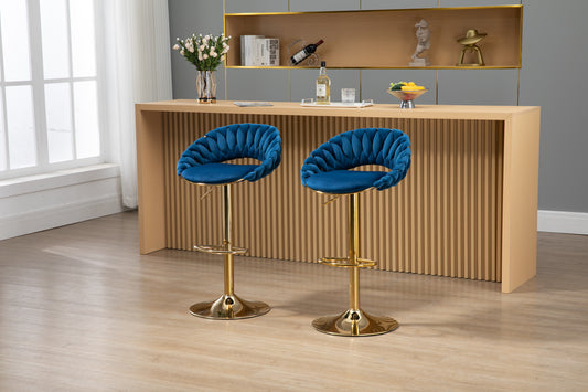 Peony Bar Stools with Back and Footrest  - Navy Blue  Set of 2