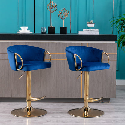 Echoes Velvet Swivel Bar Stools -  Navy Blue Set of 2