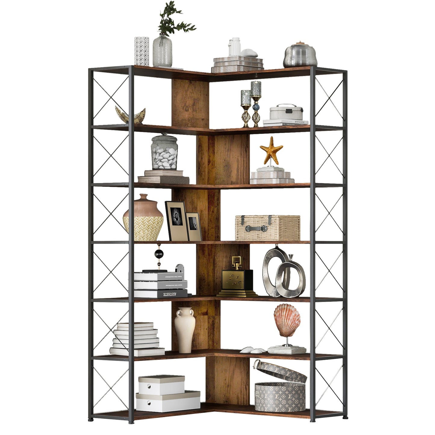 L-Shaped Corner Bookcase - Brown