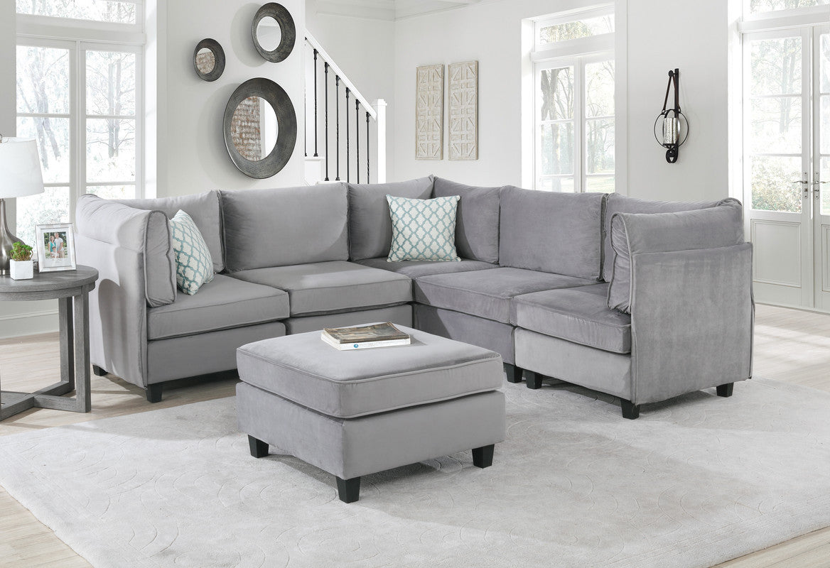 Zelmira Velvet 6Pc Modular Sectional Sofa - Gray