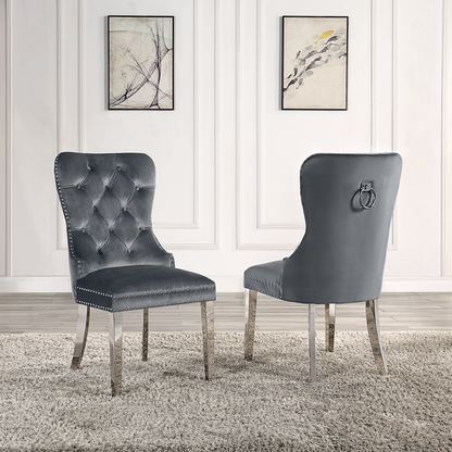 Mistie Velvet Dining Chairs w Metal Leg (Set of 2) - Gray