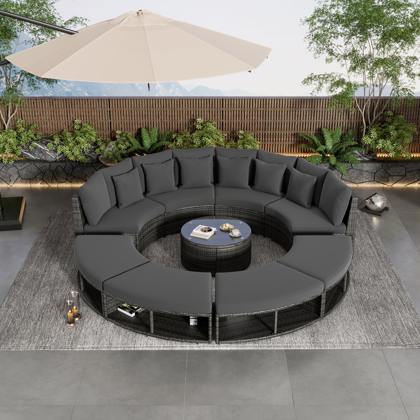 Serrano 9 Pc Outdoor Patio Circular Outdoor Sofa Set - Gray