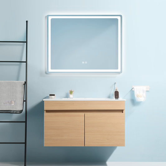 Bathroom Vanity Set with LED Mirror - Oak