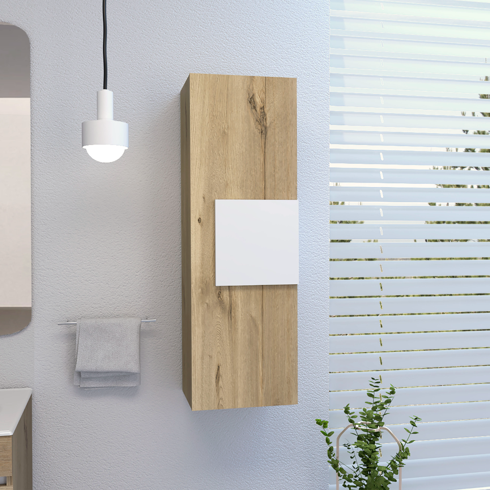 Mgane Medicine Single Door Cabinet  - Light Oak / White