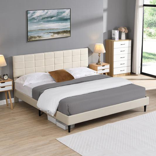 Elegant King Size Platform Bed Frame - Beige