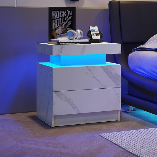 The Gate LED Nightstand with 2 Drawers - Matte White