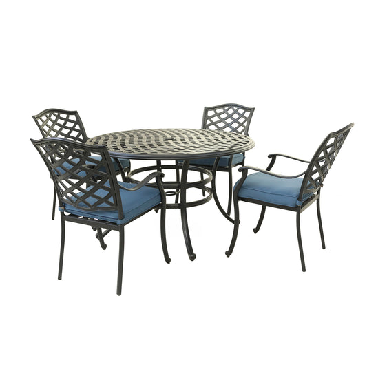 Brino 5 Pc 49" Aluminum Round Dining Set with Cushions - Blue