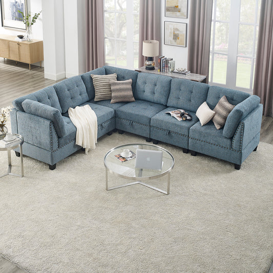 Molly Modular Sectional Sofa Three Single Chair and Three Corner - Navy Blue