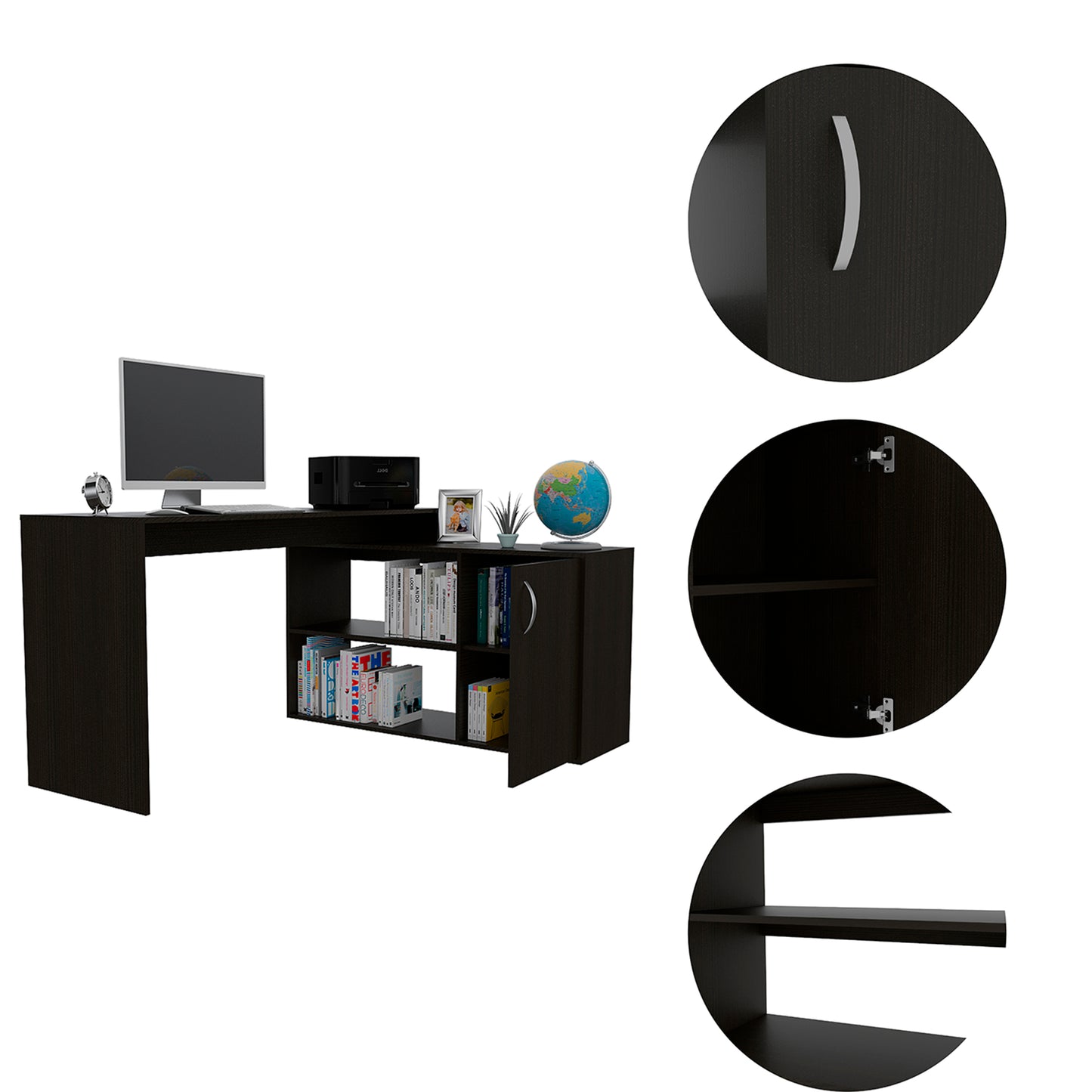 Eco Wood L-Shaped Office Desk - Black Wengue