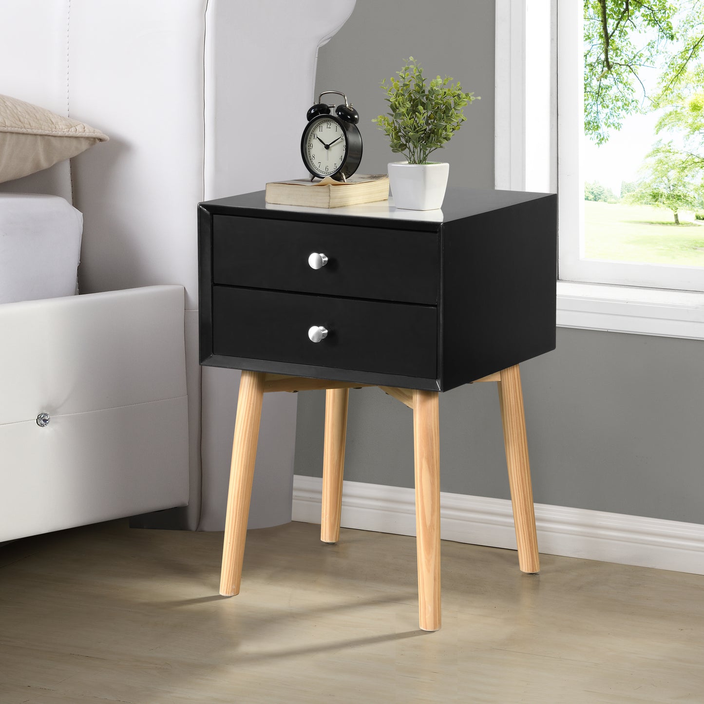 Tim Nightstand 2-Drawers - Black