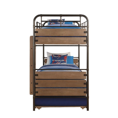 Youth Twin Bunk Bed in Gunmetal & Antique Oak with Trundle