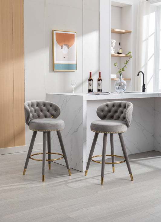 Emma Bar Stools with Back and Footrest  - Gray Set of 2