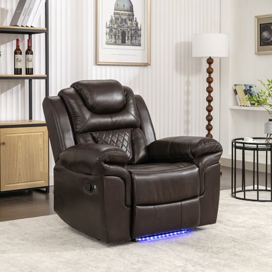 Milo Manual Recliner Chair with LED Light Strip - Brown