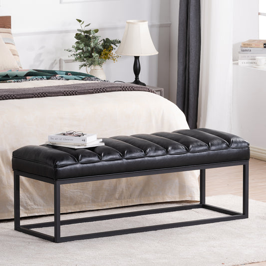 Metal Base Upholstered Bench - Black