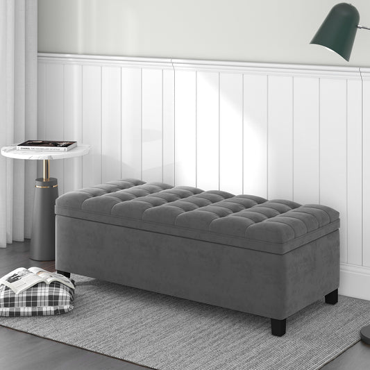 Clever Flip Top Storage Bench with Button Tufted Top - Grey