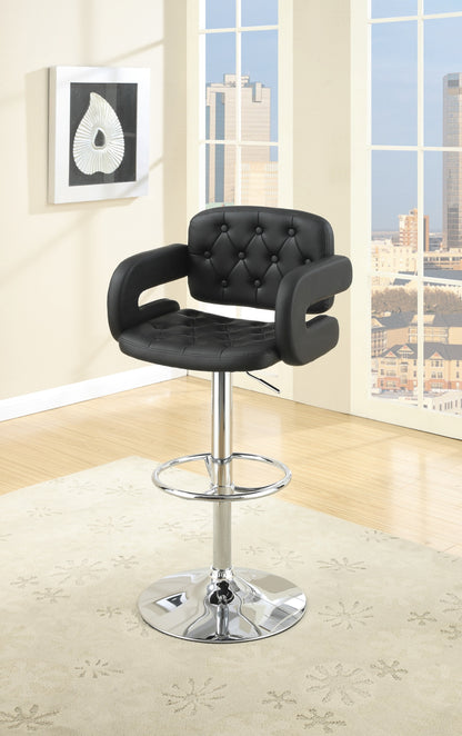 Elegant Armrest Tufted Leather Swivel Barstool  - Black