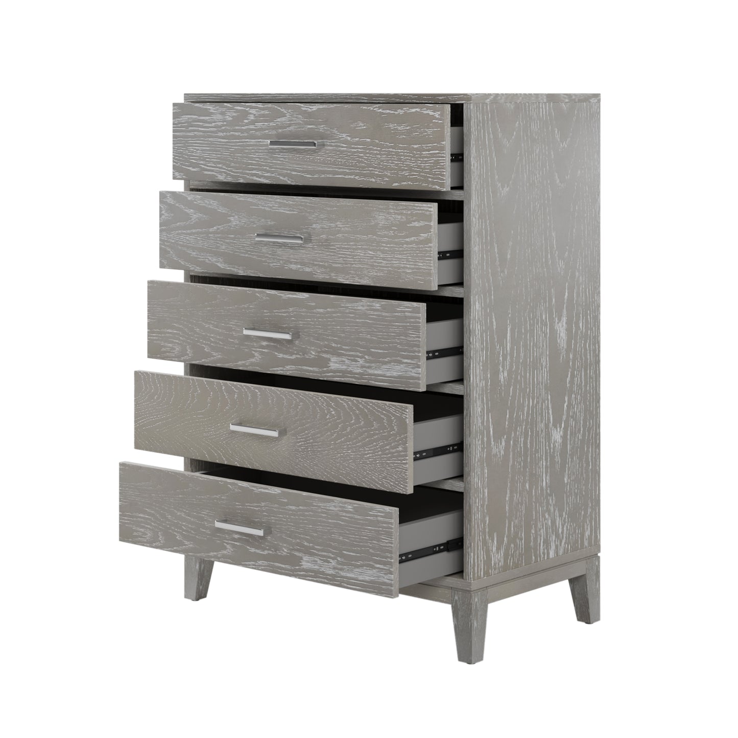 Elegant Essence Grey Wood Grain Five-Drawer Chest