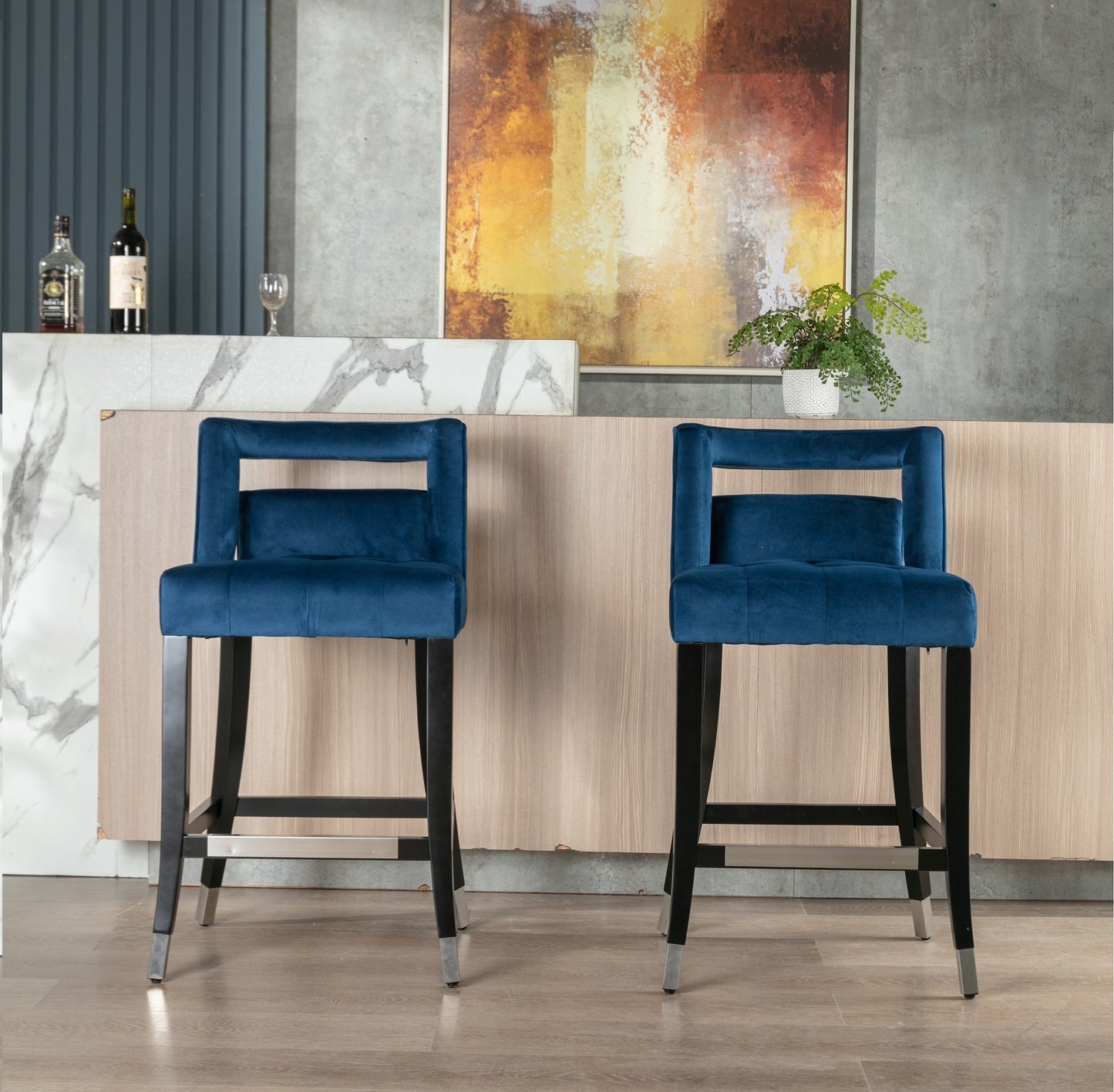 Xavier Suede Velvet Counter Height Stools - Navy Blue Set of 2