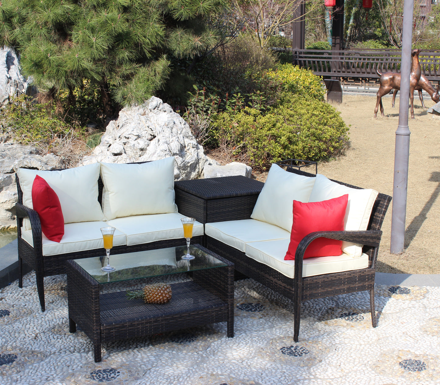 Berna 4 Pc Outdoor Patio Wicker Ratten Sofa Set - Brown