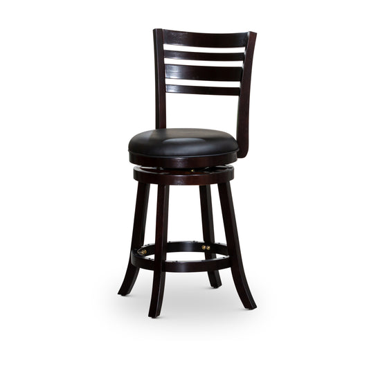 Counter Height Slat Back Swivel Stool, Espresso Finish, Black Leather Seat