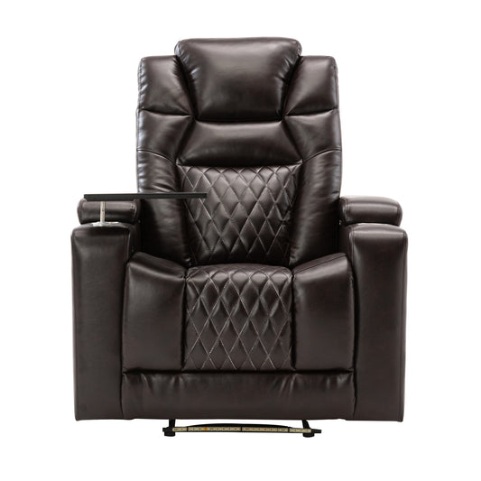 Nap Station Motion Recliner with 360° Swivel Tray Table  - Brown