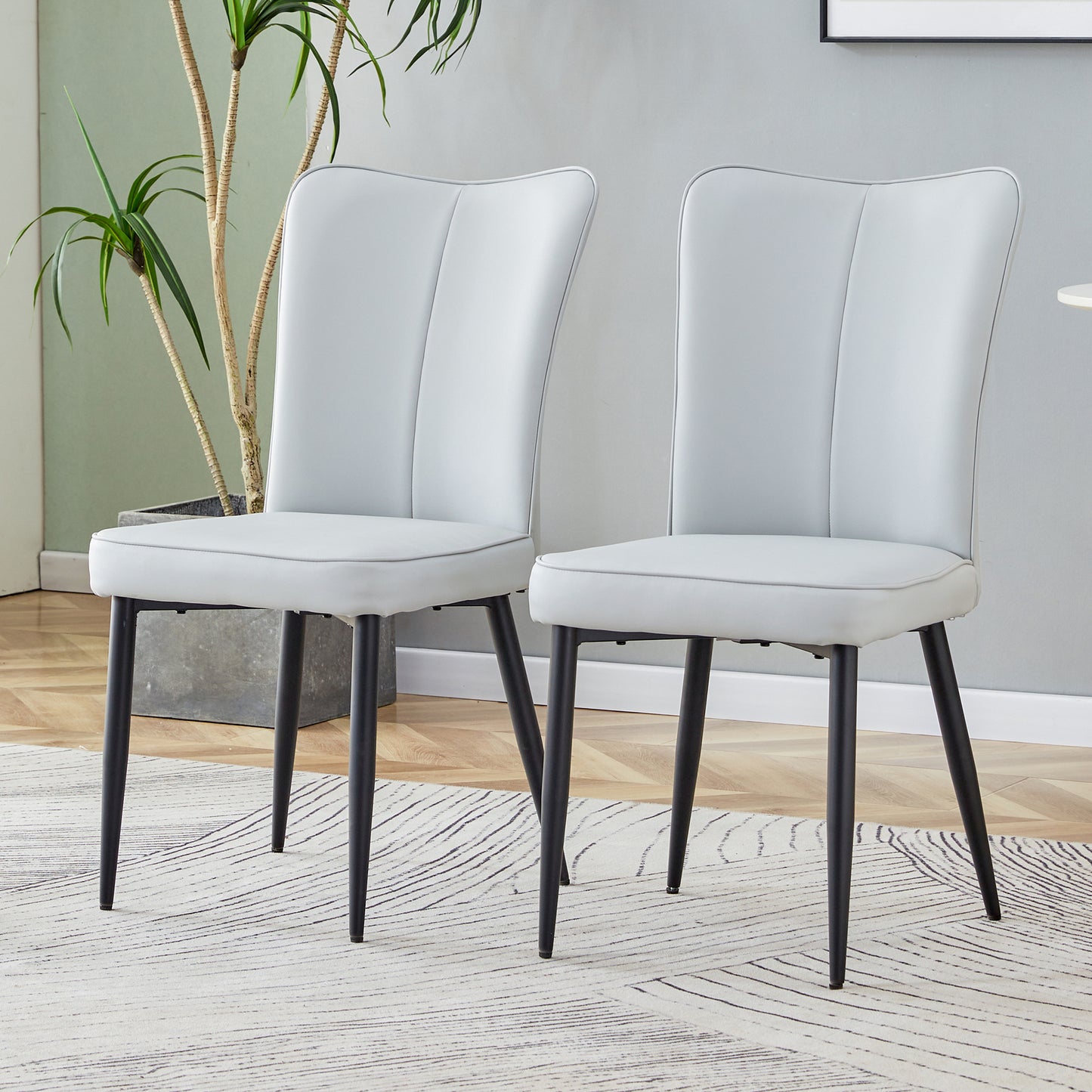 Carver PU Dining Chair Black Metal Leg (Set of 2) - Light Gray