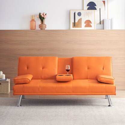 Neza Convertible Faux Leather Sofa Bed  - Orange