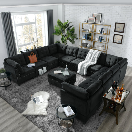 Supa Modular Sectional Velvet Sofa Set 5 - Black