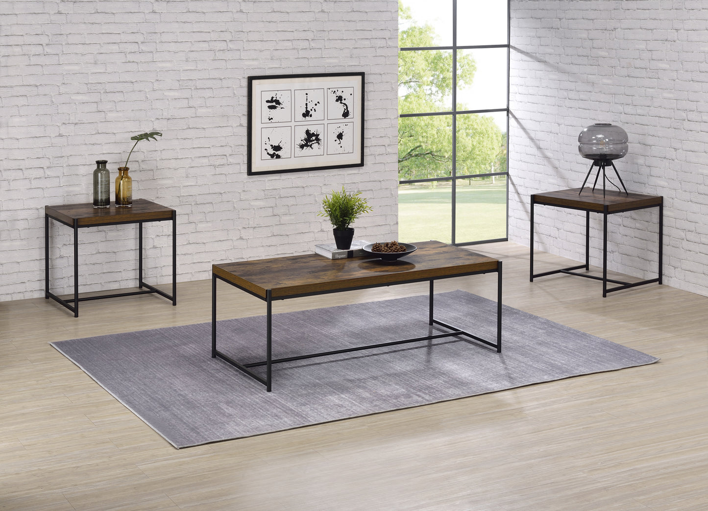 Lennox Coffee Table and End Table 3 Piece Set - Brown