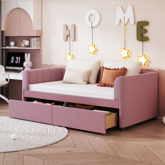 Tano Twin Size Upholstered Daybed with Drawers - Pink