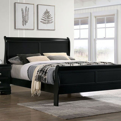 Louis Philippe Solid Wood Queen Size Bed - Black