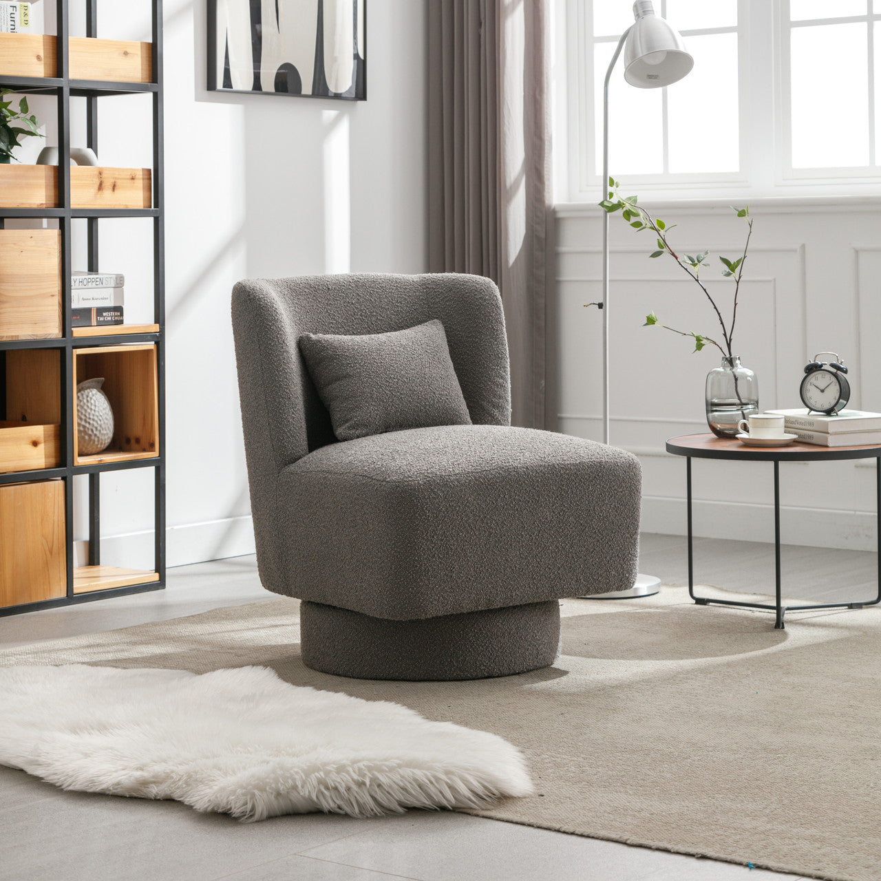 Gray Boucle Swivel Accent Chair