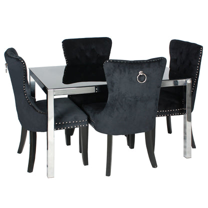 Go Green Woods Lisa Chrome Dining Table Set for 4 with Velvet Chairs