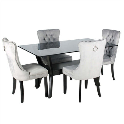 Go Green Woods Bashamalo  Modern Black Wood Glass Dining Table