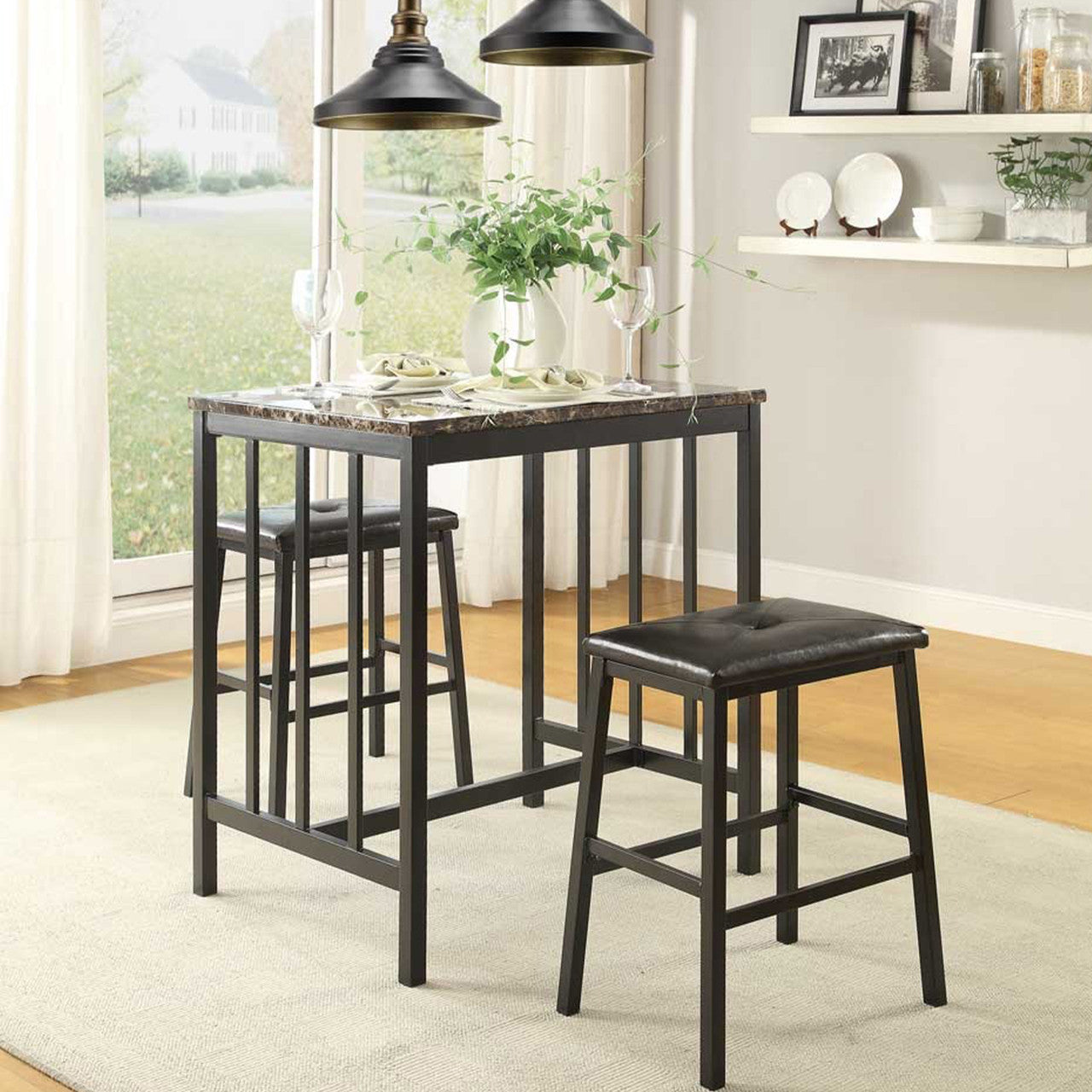 Go Green Woods Messina Faux Marble Counter Height Dining Set Metal