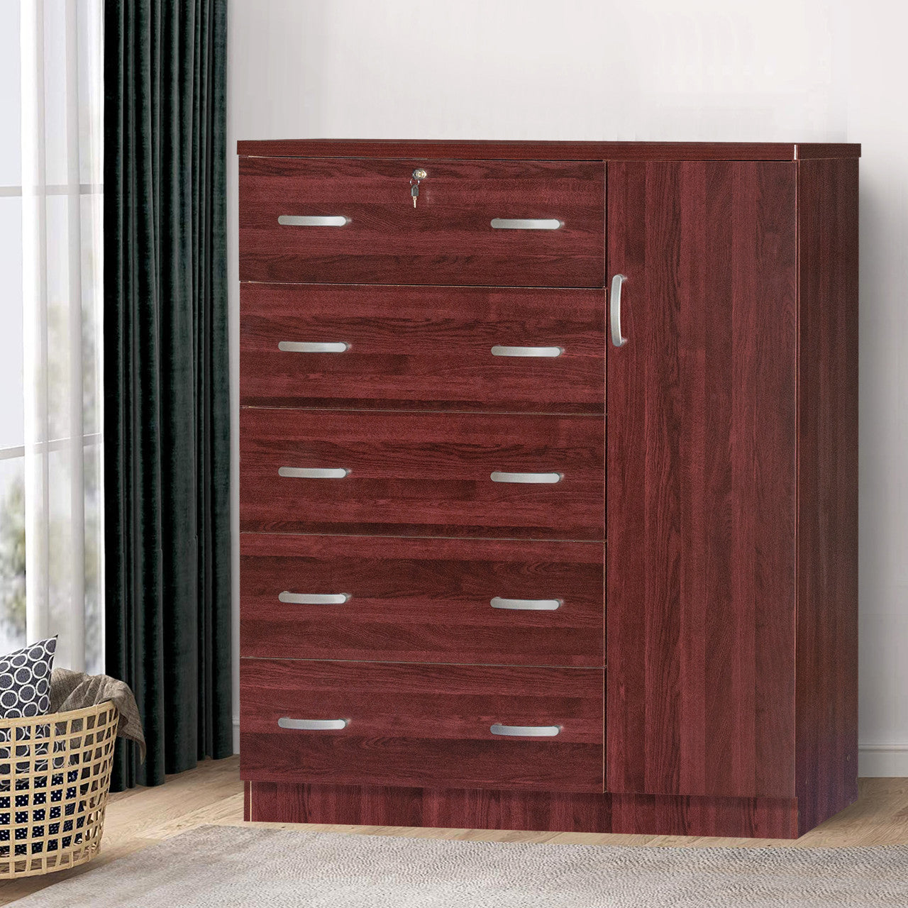 Go Green Woods Sofie 5 Drawer Wooden Tall Chest Wardrobe