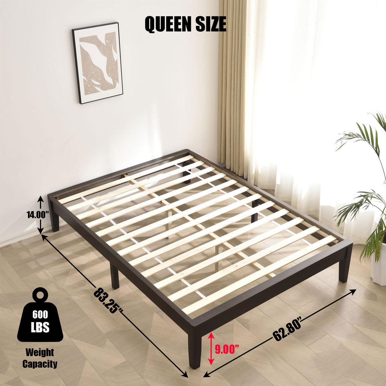 Go Green Woods Stella Solid Pine Wood Queen Platform Bed Frame