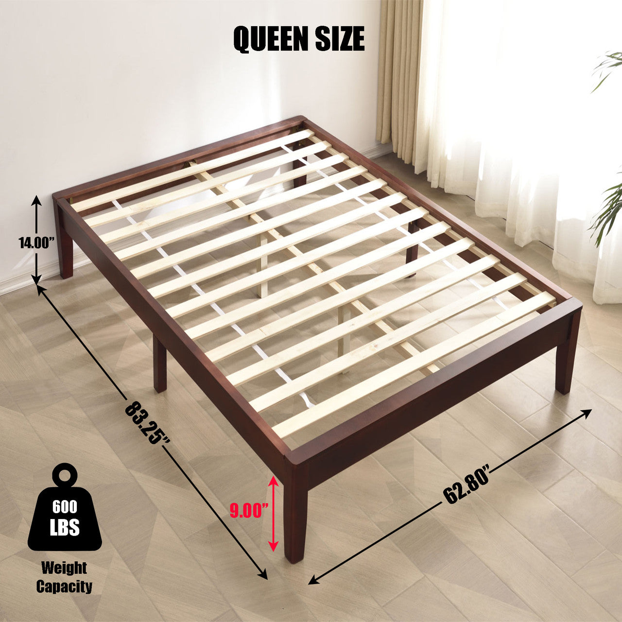 Go Green Woods Stella Solid Pine Wood Queen Platform Bed Frame