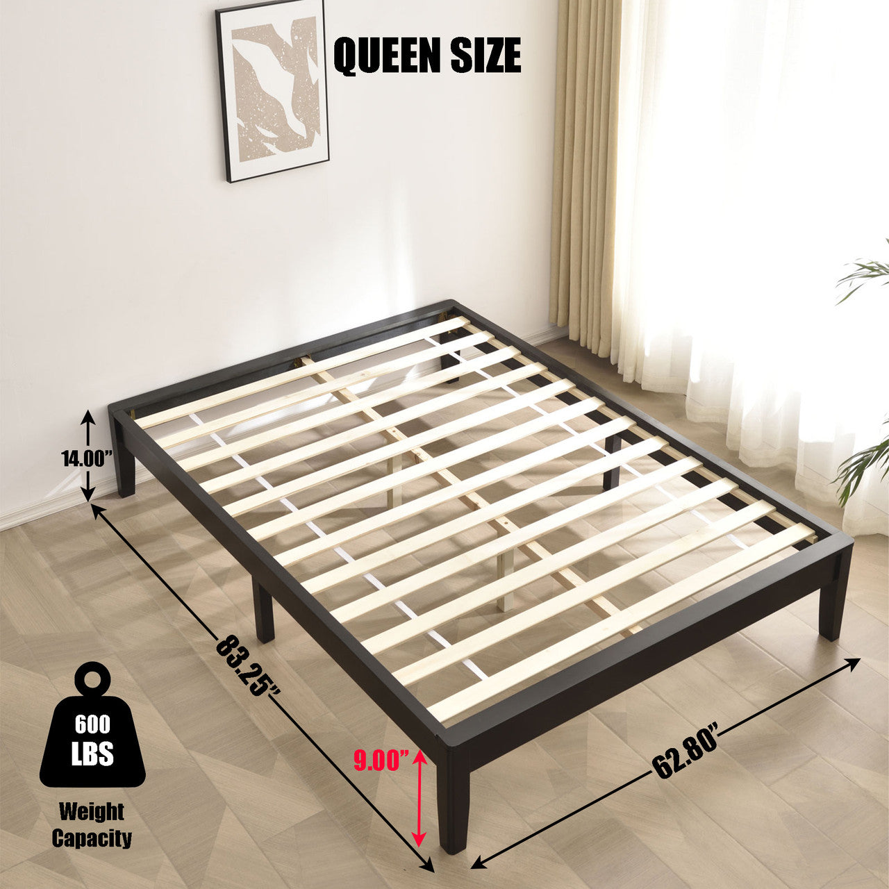 Go Green Woods Stella Solid Pine Wood Queen Platform Bed Frame