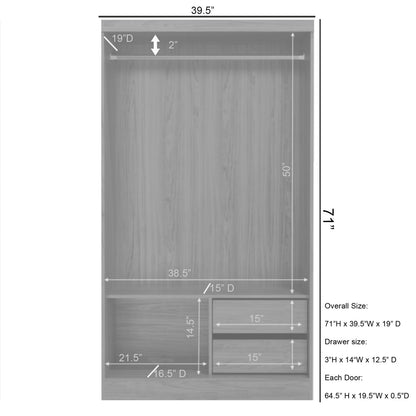 Go Green Woods Modern Wood Double Sliding Door Wardrobe