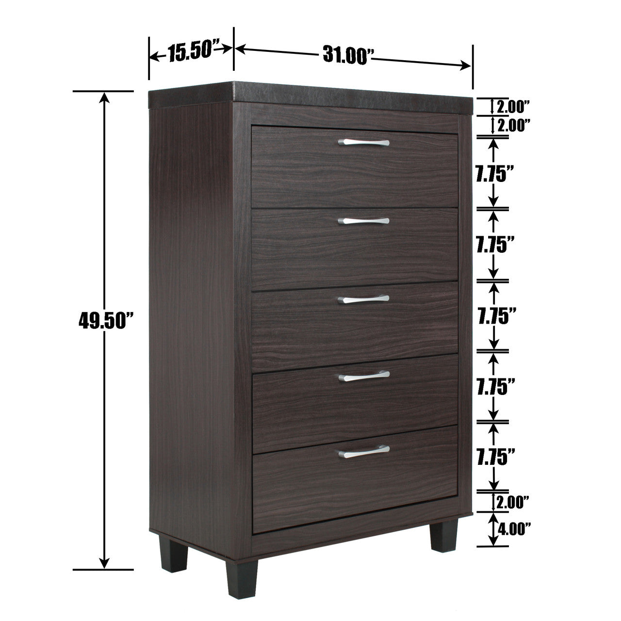 Go Green Woods Elegant 5 Drawer Chest of Drawers for Bedroom