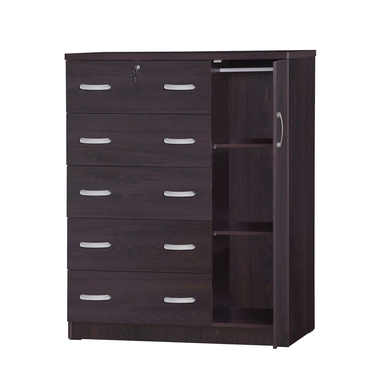 Go Green Woods Sofie 5 Drawer Wooden Tall Chest Wardrobe