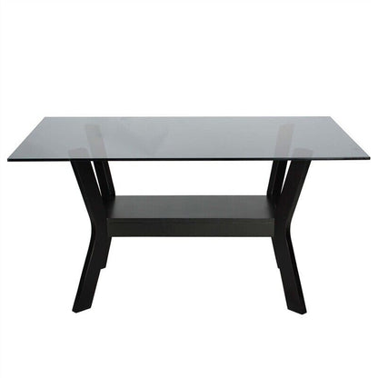 Go Green Woods Bashamalo  Modern Black Wood Glass Dining Table