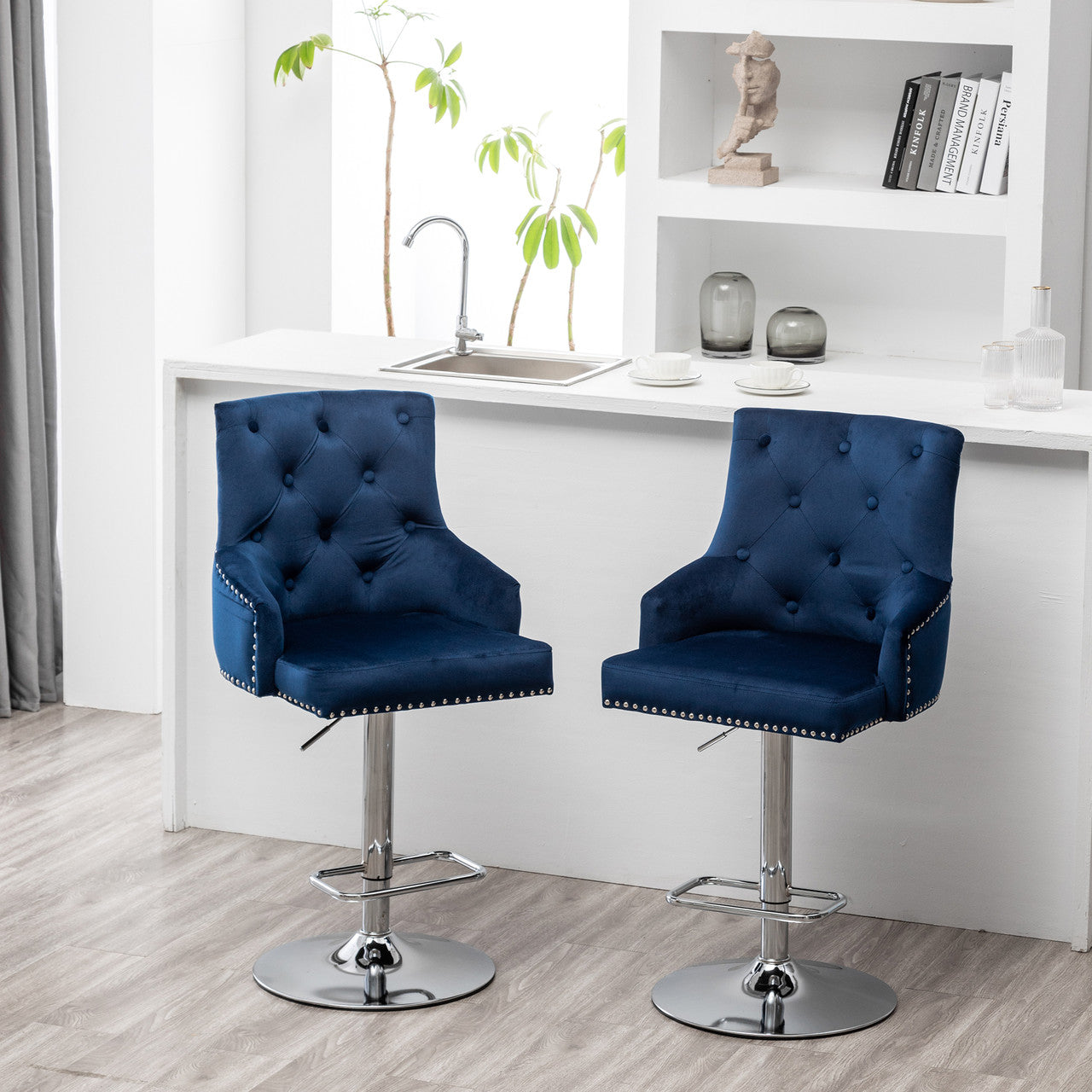 Go Green Woods Monroe Velvet Tufted   Swivel Bar Stool Set of 2