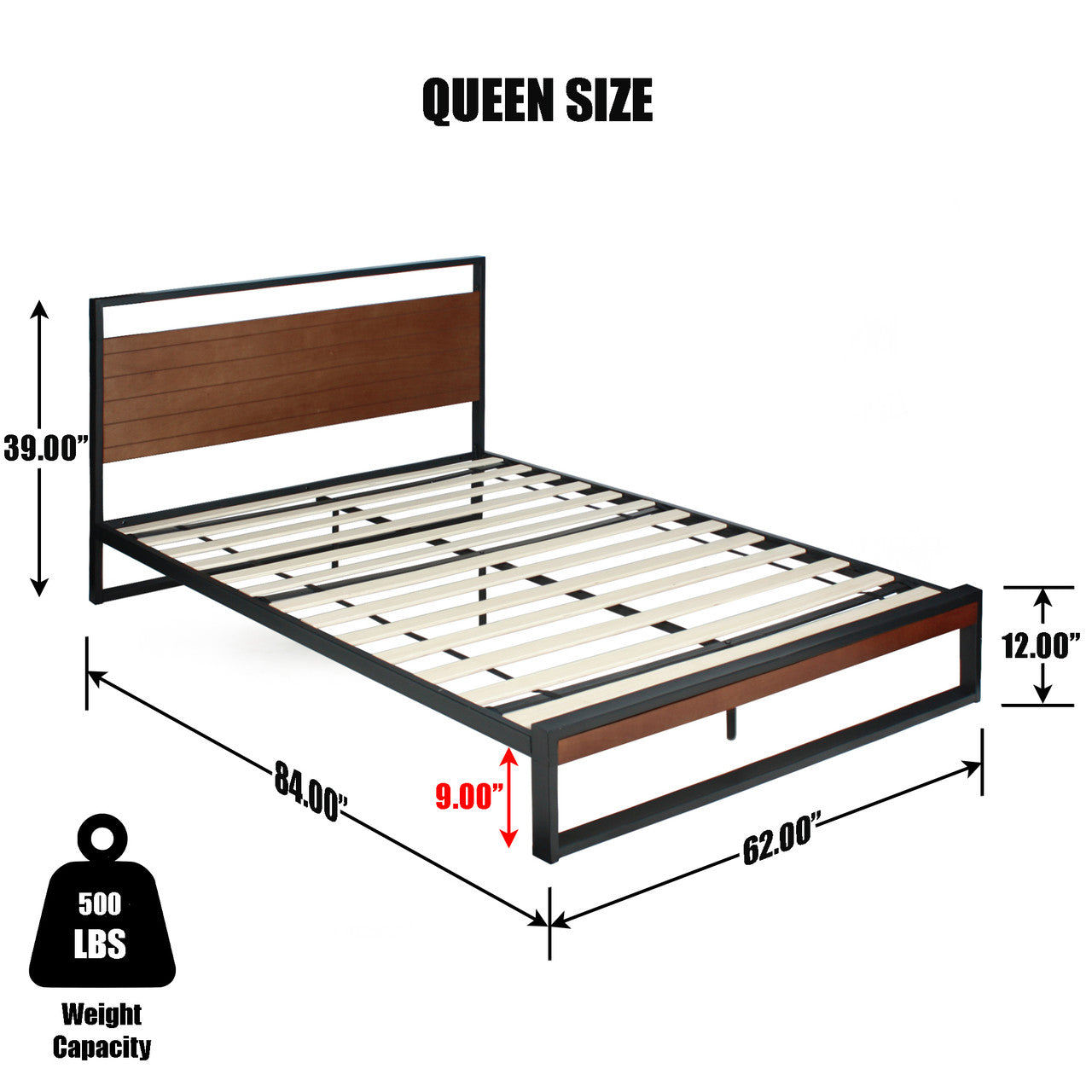 Go Green Woods Maximo Metal and Wood Platform Bed Frame Queen