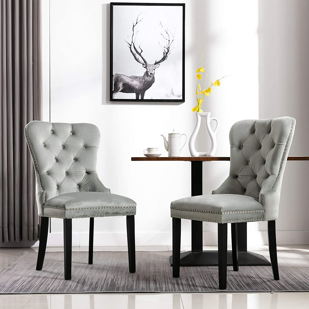 Go Green Woods Lisa Velvet Upholstered Tufted Dining Chair Set