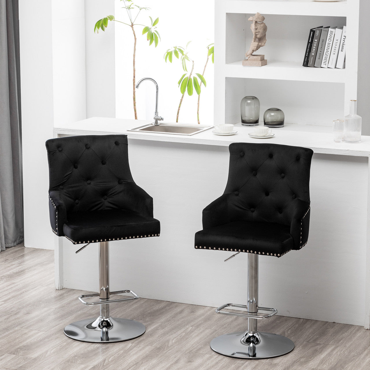 Go Green Woods Monroe Velvet Tufted   Swivel Bar Stool Set of 2