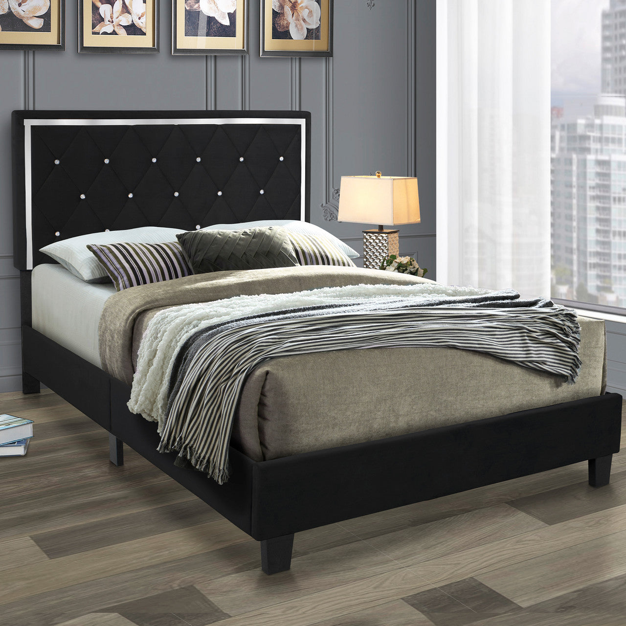 Go Green Woods Monica Velvet Upholstered Queen Platform Bed