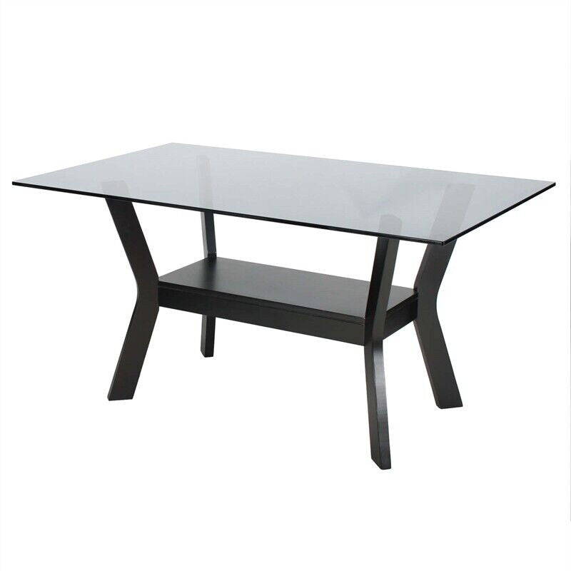 Go Green Woods Bashamalo  Modern Black Wood Glass Dining Table