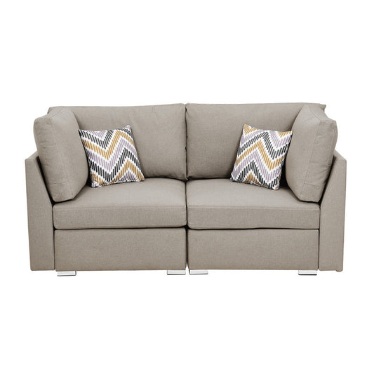 Amira Beige Fabric Loveseat Couch with Pillows